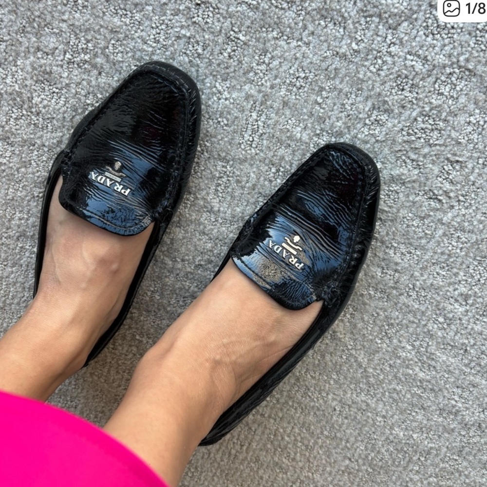USED Prada Glossy Black Loafers for Women